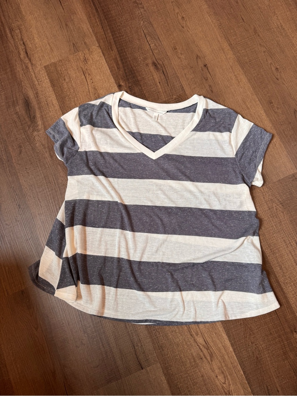 Striped V-Neck Tee in Cream & Navy